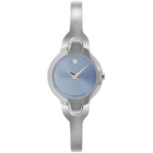 PREOWNED Movado Good Condition 0605283 Ladies Kara Sunburst Blue Dial Watch